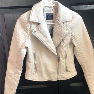 abercrombie & fitch cream leather jacket